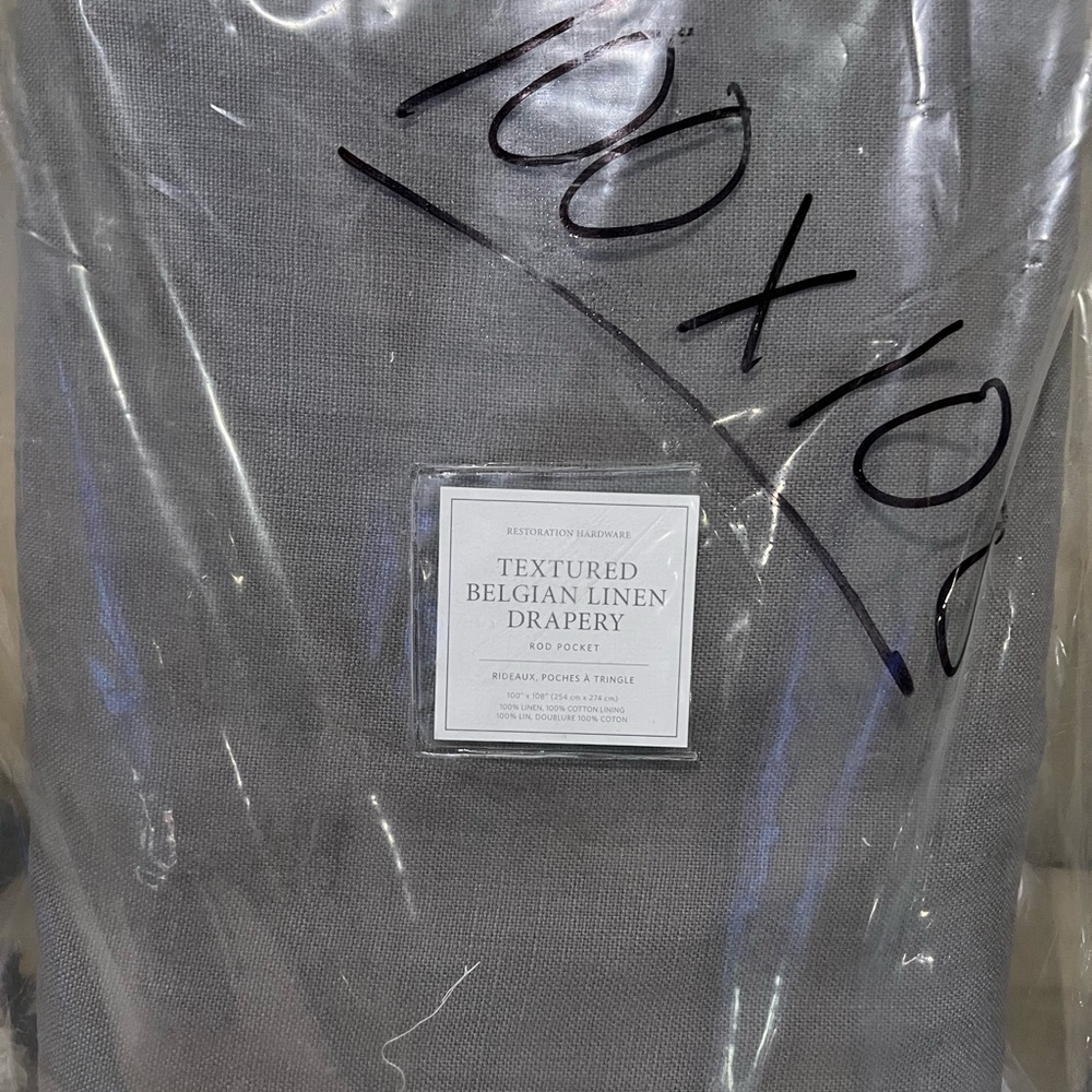 Restoration Hardware Fog Gray Textured Belgian Linen Curtains 100”x 108”